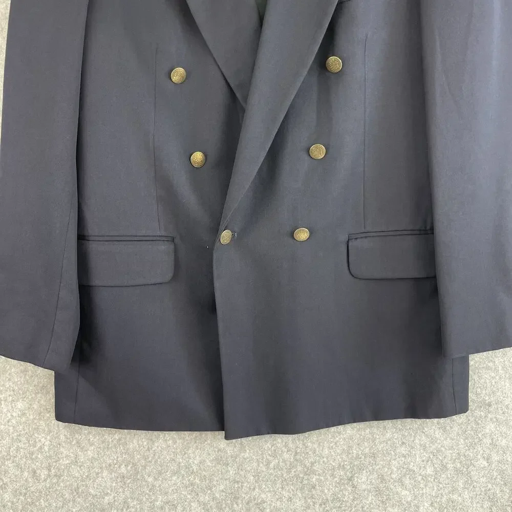 Oscar De La‎ Renta Blazer Jacket Mens 42L Blue Wool Double Breasted Gold Button